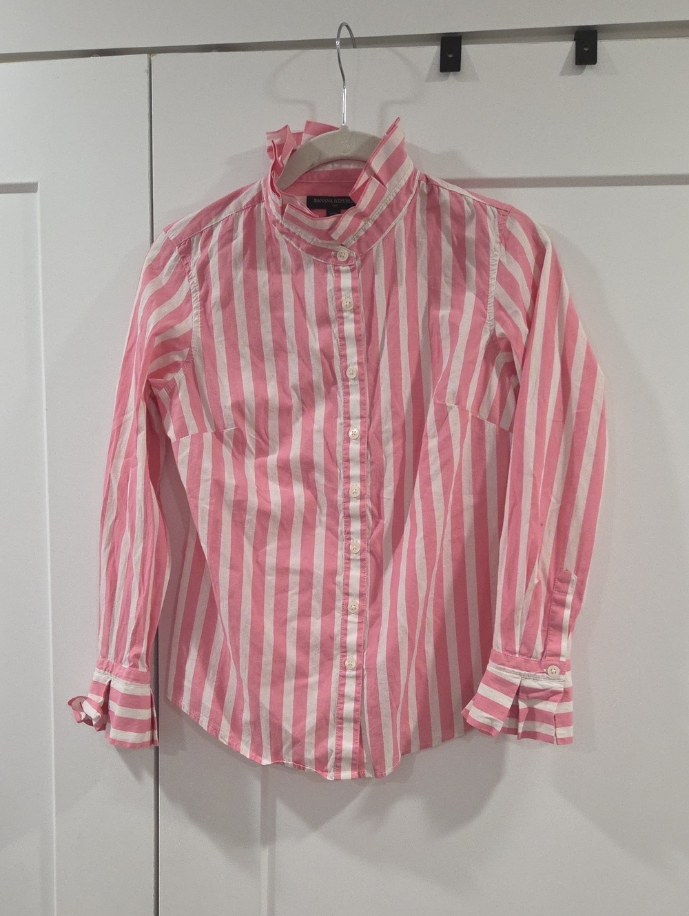 Banana Republic Pink and White Striped Button-Down Shirt